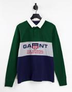 Gant Retro Shield Color Block Heavy Rugby Polo In Eden Green