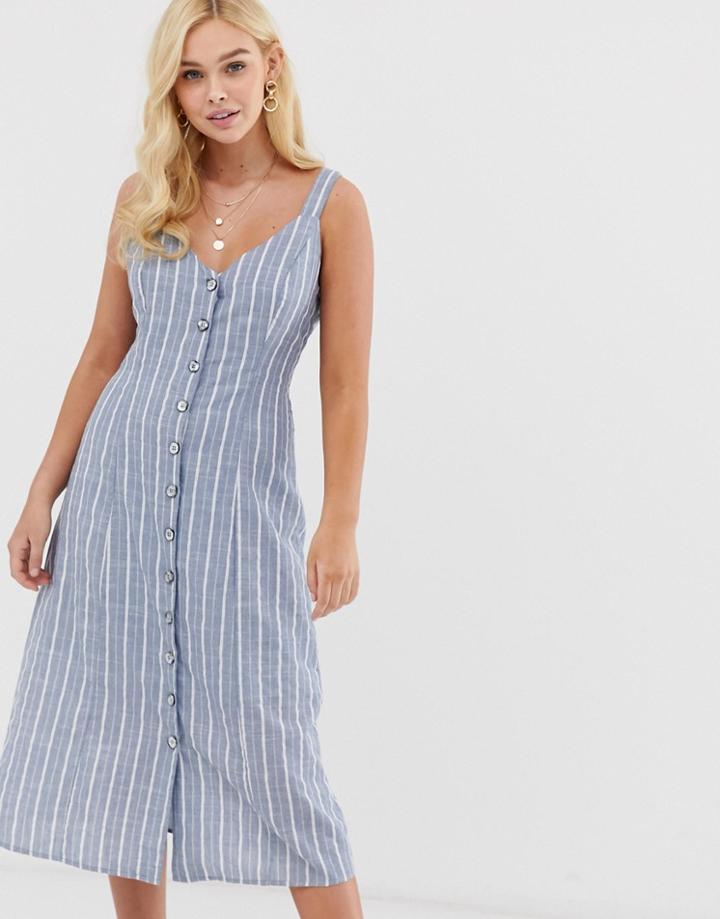 Gilli Button Down Midi Dress In Stripe - Black