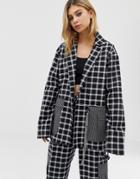The Ragged Priest Mixed Check Blazer With Chain Detail - Black