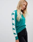 Qed London Star Sleeve Sweater - Green