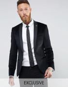 Noose & Monkey Super Skinny Blazer In Velvet With Contrast Collar - Black