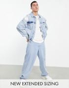 Asos Design Oversized Denim Jacket In 90s Light Wash Blue With Rips-blues