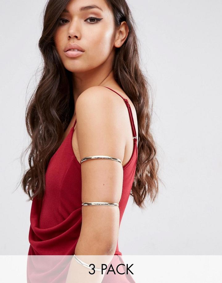 Asos Pack Of 3 Sleek Stacking Arm Cuffs - Gold