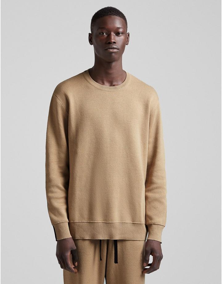 Bershka Knitted Sweatshirt In Beige - Part Of A Set-neutral