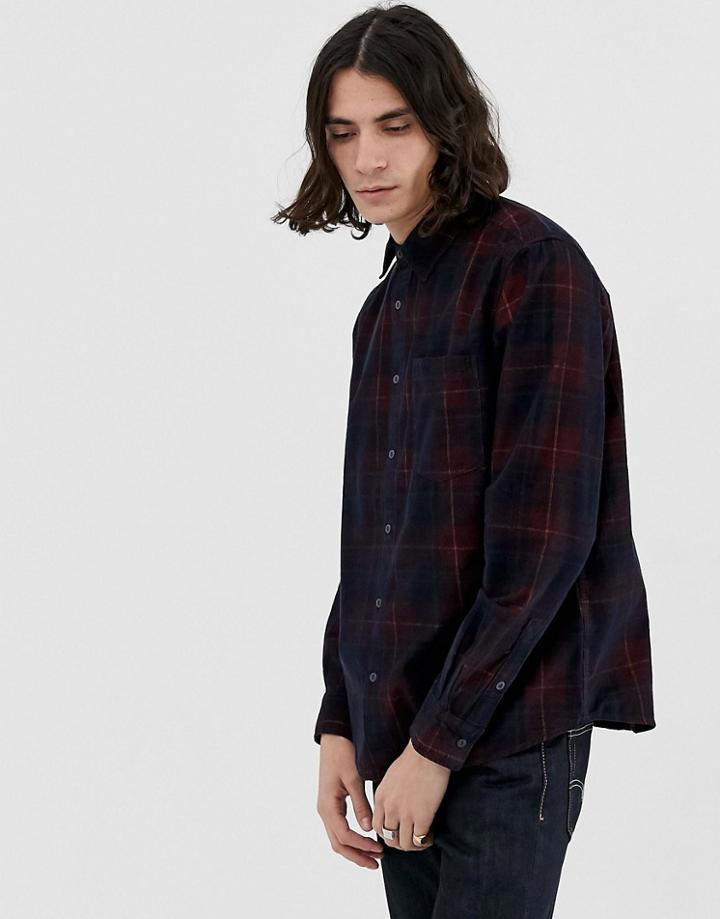 Pull & Bear Cord Shirt In Burgundy Check - Red