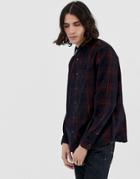 Pull & Bear Cord Shirt In Burgundy Check - Red