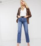 Topshop Tall Straight Leg Jeans In Mid Wash-blue