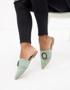 Asos Design Limit Buckle Pointed Mules In Mint-green