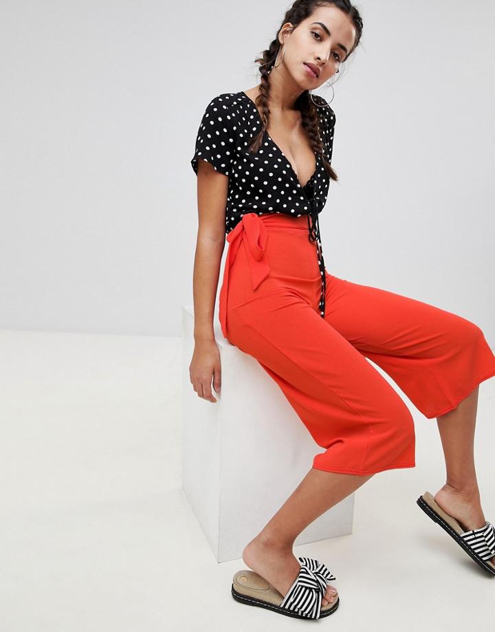 Boohoo Tie Waist Culottes - Orange