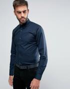 Hugo By Hugo Boss Efin Stretch Shirt Extra Slim Skinny Fit Contrast Placket - Navy
