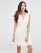 Pussycat London Lace Dress With Wrap Front - Cream