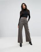 Missguided Check Wide Leg Pants - Brown