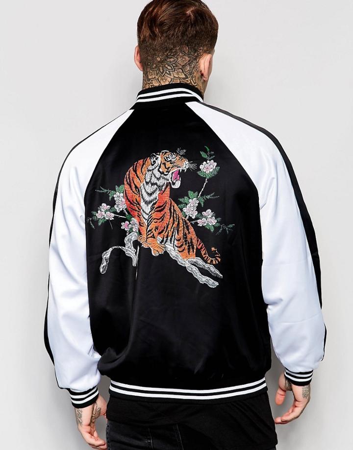 Jaded London Souvenir Bomber Jacket With Tiger Back Print - Black