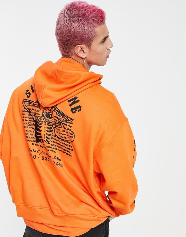 Sixth June Skull Back Print Oversized Hoodie In Orange