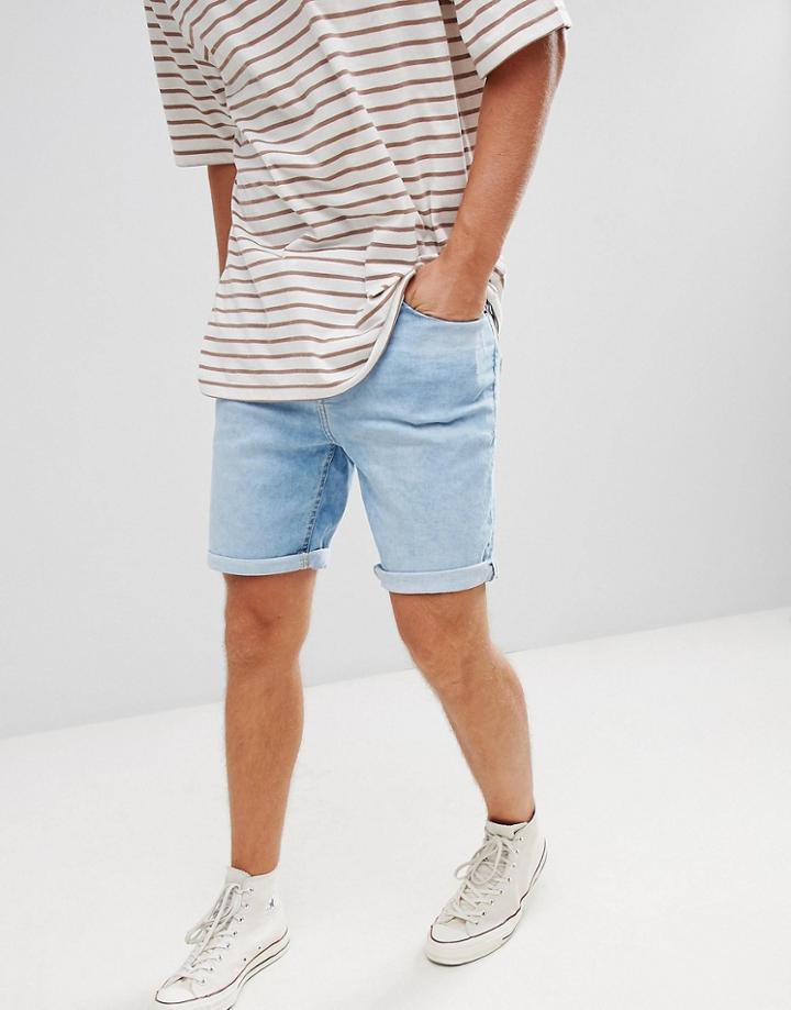 Pull & Bear Skinny Fit Denim Shorts In Light Blue - Blue