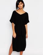 Vero Moda Tie Waist Side Split Dress - Black