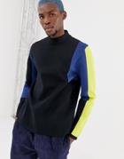 Collusion High Neck Tech Sweater In Color Block - Multi