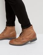 Frank Wright Milled Brogue Boots Tan Leather - Tan