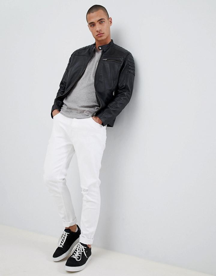 Selected Homme Leather Racer Jacket-black