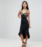 Asos Petite Lace Cupped Pephem Strappy Bodycon Dress - Black