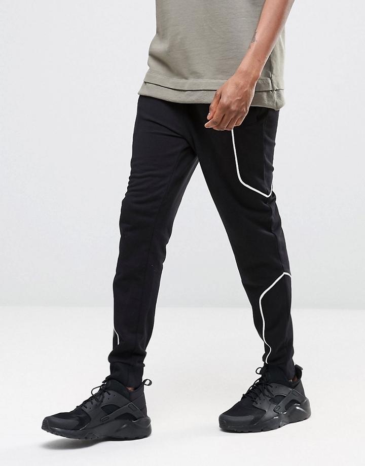 Asos Skinny Joggers With White Piping In Black - Black