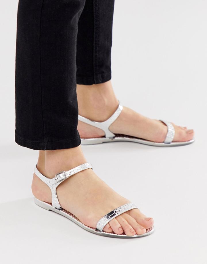 Asos Design Flame Flat Sandals-silver