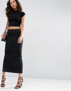 Asos Denim Stretch Skirt With Zip Back In Washed Black - Black