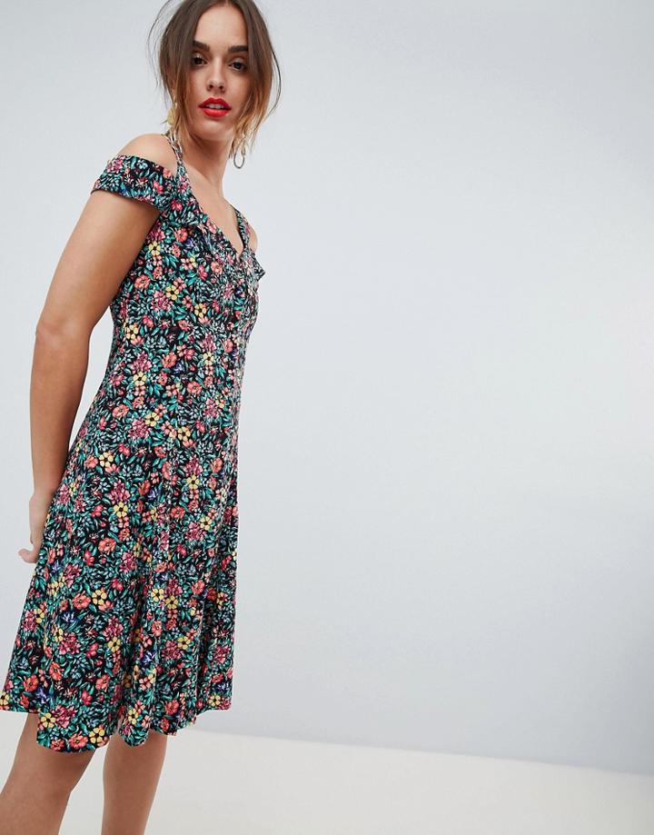 Mango Floral Button Through Sundress In Multi - Multi