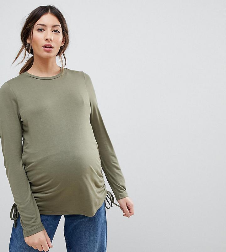 Asos Maternity Nursing Double Layer Long Sleeved Top With Ruched Sides - Green