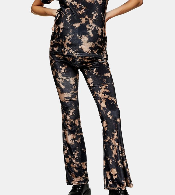 Topshop Maternity Tie Dye Flared Pants In Black