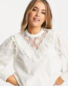Miss Selfridge Lace Insert Victoriana Blouse In Ivory-white
