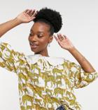 Native Youth Balloon Sleeve Blouse With Lace Collar In Leopard Print-white