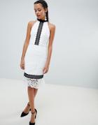 Chi Chi London Lace Pencil Dress With Frill Hem - White