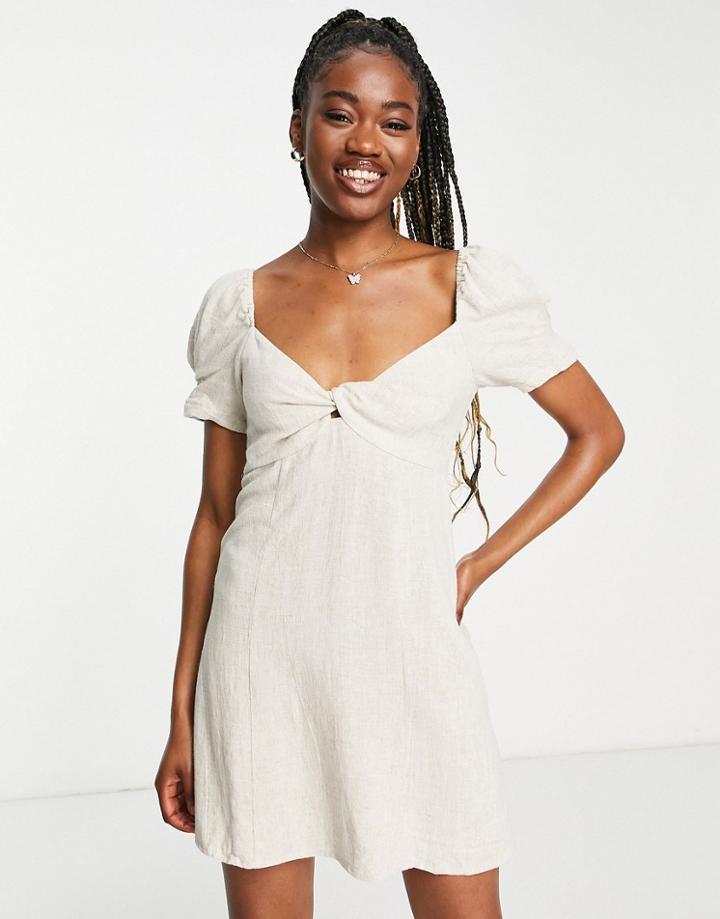 Stradivarius Linen Mini Dress In Natural-neutral