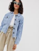 River Island Cropped Denim Jacket In Light Wash-blue