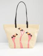 Gracie Roberts Flamingo Shopper Tote Bag - Beige