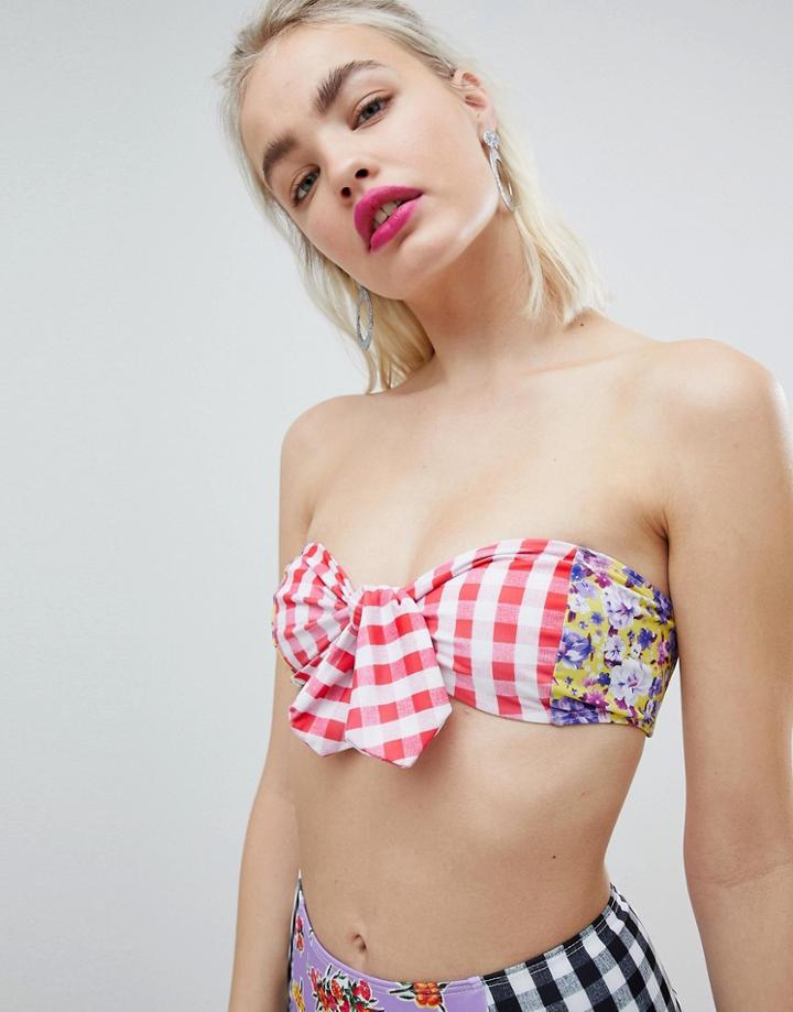 Jaded London Mixed Print Tie Bandeau Bikini Top - Multi