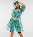 Reclaimed Vintage Inspired Organza Mini Smock Dress In Green Check