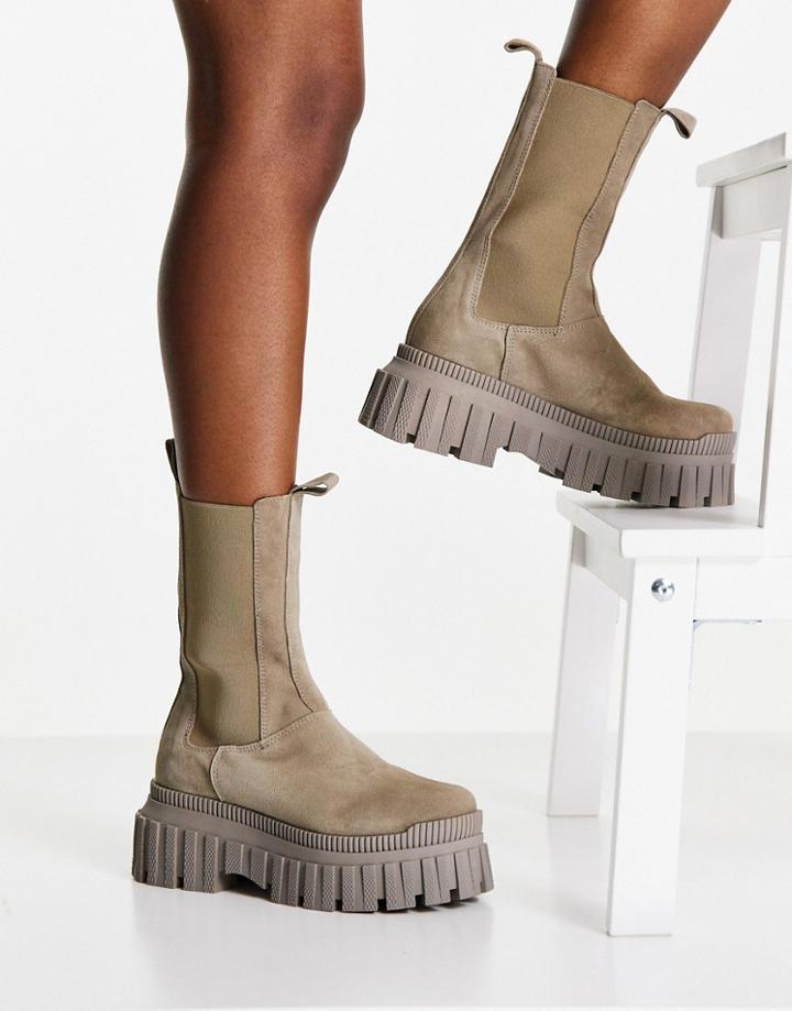 Asos Design Addison Premium Suede Chunky Chelsea Boots In Gray-grey