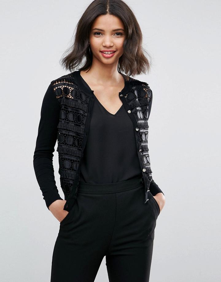 Ted Baker Ellenii Circle Fringe Lace Knit Cardigan - Black