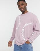 Asos Design Oversized Long Sleeve T-shirt In Washed Purple With Text Print