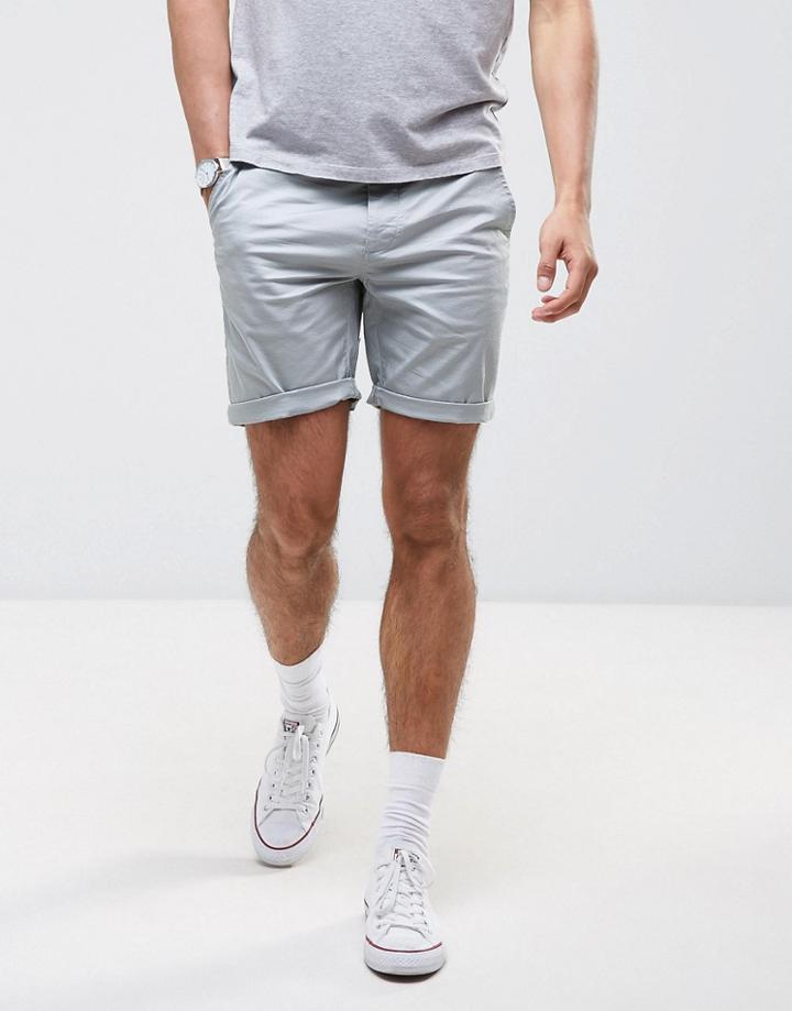 Asos Slim Chino Shorts In Light Blue - Blue