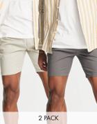 Asos Design 2 Pack Cigarette Chino Shorts In Light Gray And Charcoal Save-multi