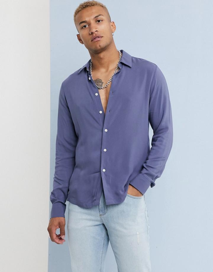 Asos Design Regular Fit Viscose Shirt In Dusty Blue