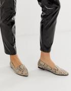 River Island Pointed Flats In Snake Print-gray