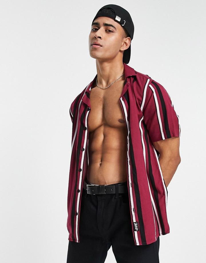 Hollister Short Sleeve Stripe Shirt In Burgundy-red