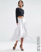Asos Tall Midi Skirt In Satin With Splices - Silver