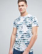 Solid T-shirt With Palm Print Stripes - Navy