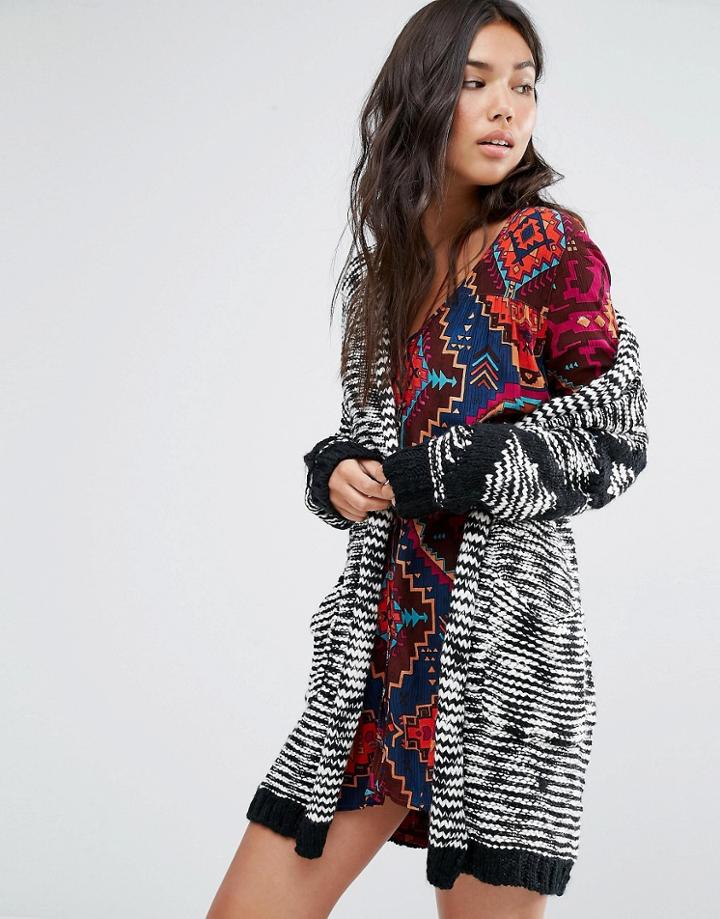 Billabong Shawl Cardigan In Chunky Knit - Black