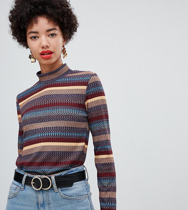 Warehouse Roll Neck Top In Stripe - Multi